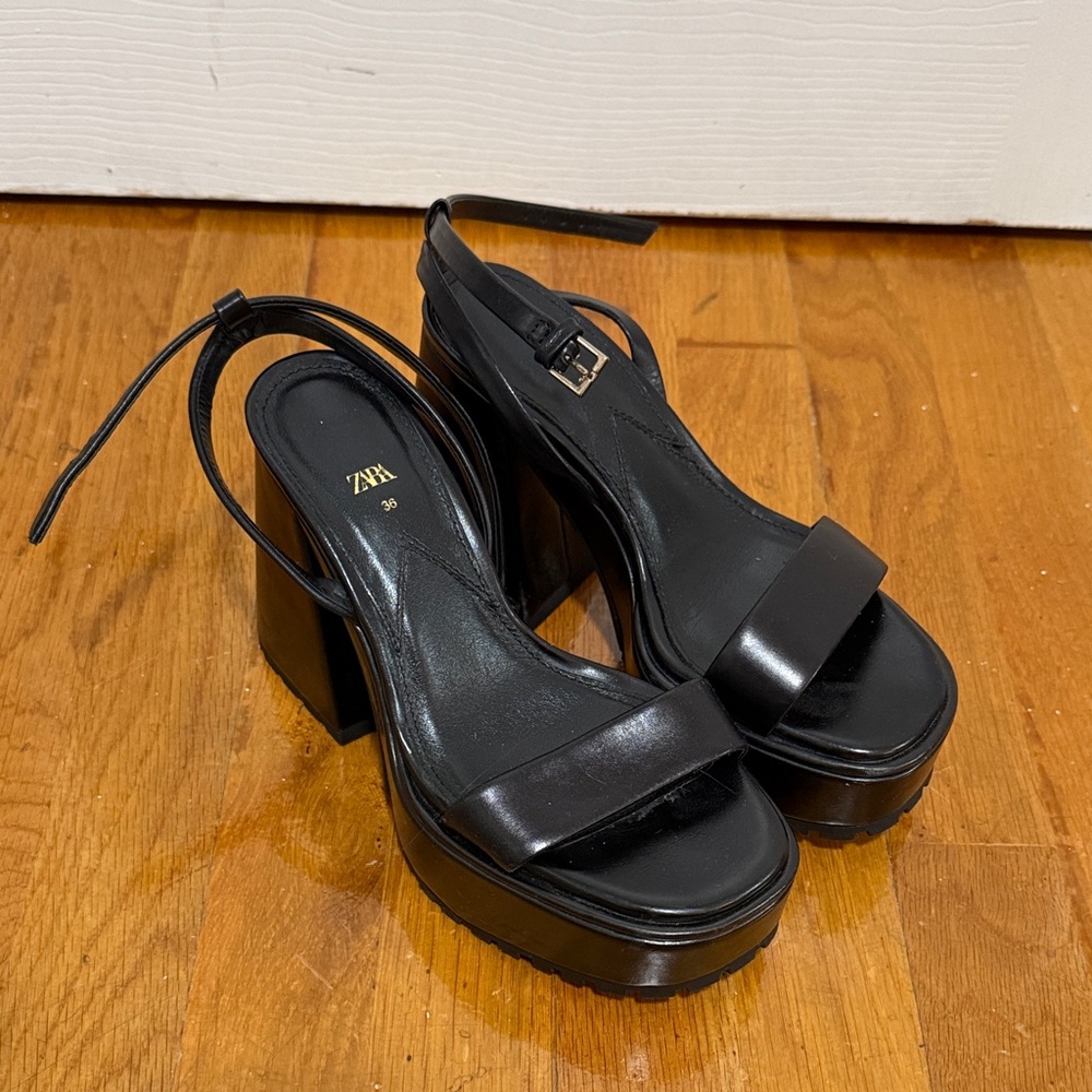 Zara Sleek Black Platform Heels